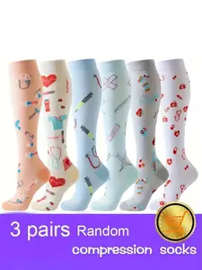 1/3/6 Pairs Sporty Long Calf Yoga Colorful Compression Socks, Comfortable Nurse Socks for Active Lifestyle, Ideal for Exercise & Daily Wear