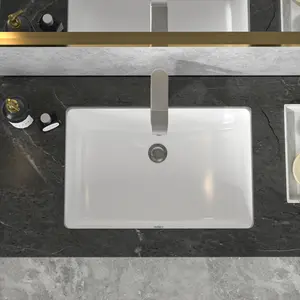 Sarlai 20 x 14 Inch Undermount Ceramic Bathroom Sink Rectangle Bathroom Vanity Sink White Ceramic Vessel Sink with Overflow Hole