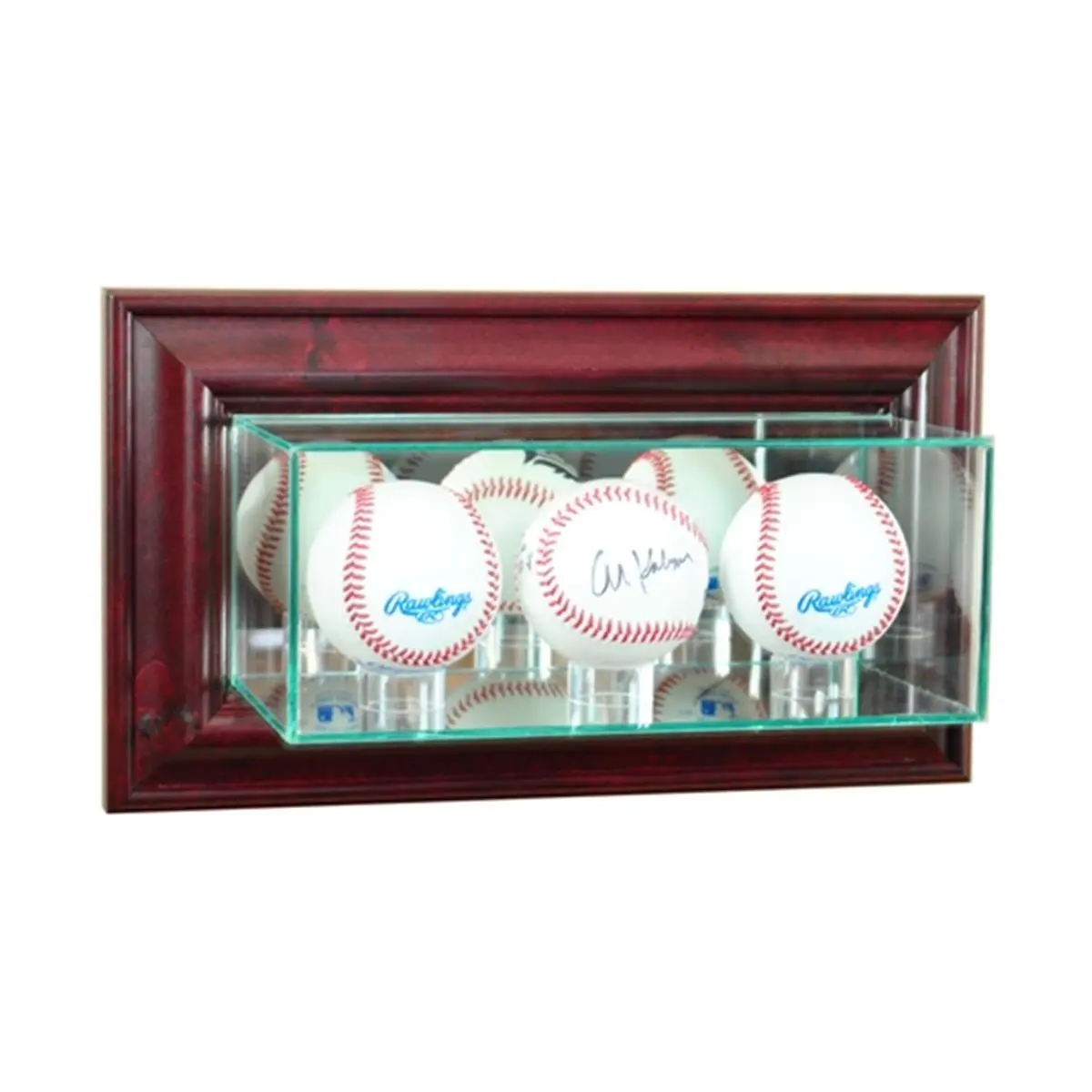 212 MAIN Wall-Mount Wooden Triple Holds Baseballs Display Case - Cherry Finish, UV Protection, Double Glass, Acrylic Build, Back Mirror, Acid-Free Wood Moulding, Top Hinges, Signature Fading Prevention, Home Organizer for Baseball Collectors