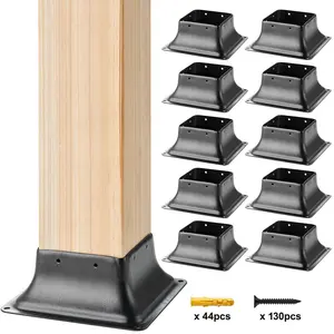 VEVOR Post Base 4x4 10Pcs, TikTokShopBlackFriday, Internal 3.6"x3.6" Heavy Duty Powder-Coated Steel Post Bracket Fit for Standard Wood Post Anchor, Decking Post Base for Deck Porch Handrail Railing Support