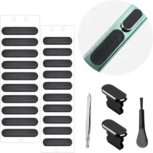 Phone Speaker Dustproof Stickers Protector, Mesh Speaker Anti Dust Adhesive Cover, Included Anti Dust Plug, Phone Port Cleaning Brush and Tweezer Compatible with iPhone 14, 13, 12 Pro Max, 11 (Black)
