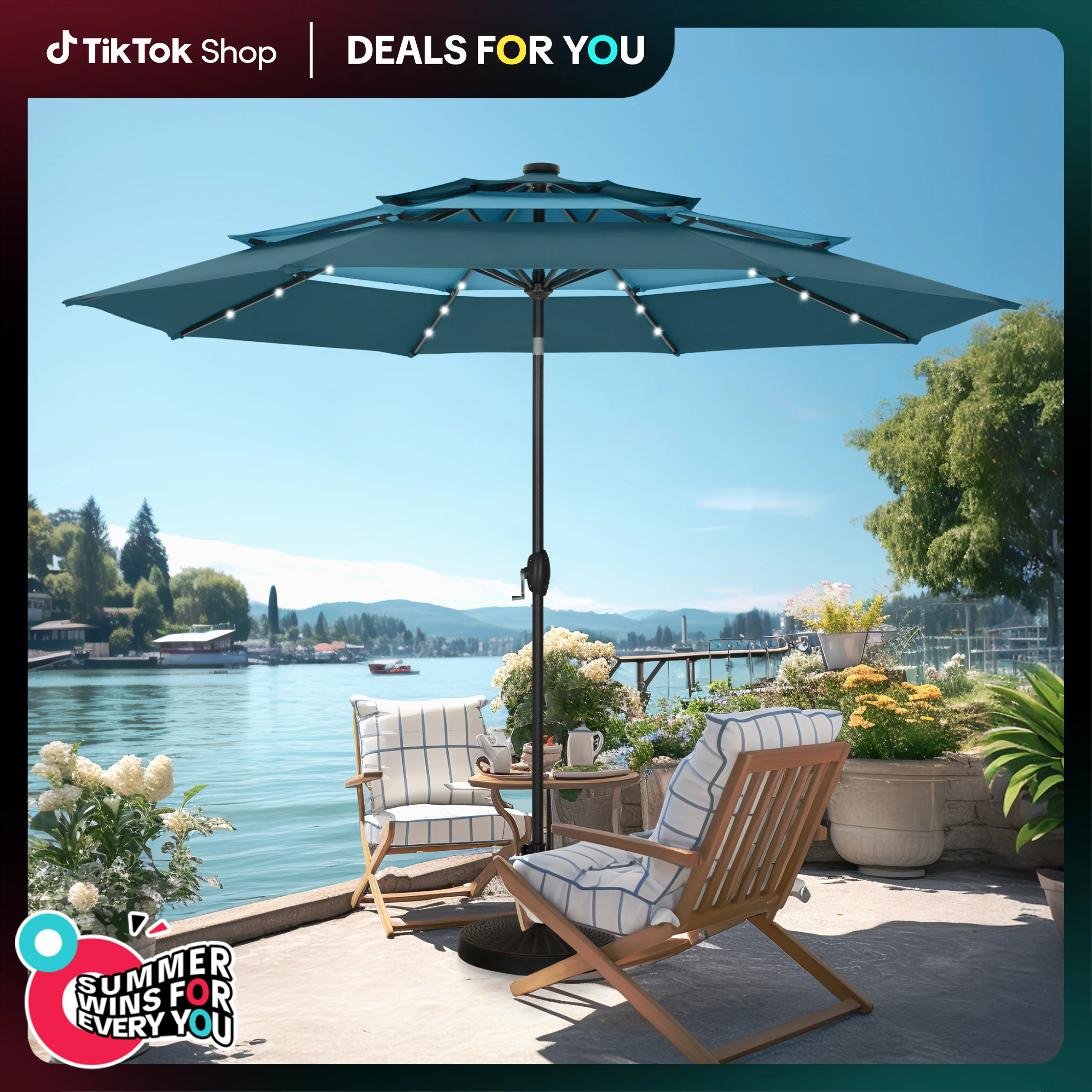 PHIVILLA 10ft Patio Umbrellas without Base, Outdoor 3 Tier Vented Large Market Table Umbrella with 8 Sturdy Ribs for Lawn Poolside Garden Terrace Furniture Modern