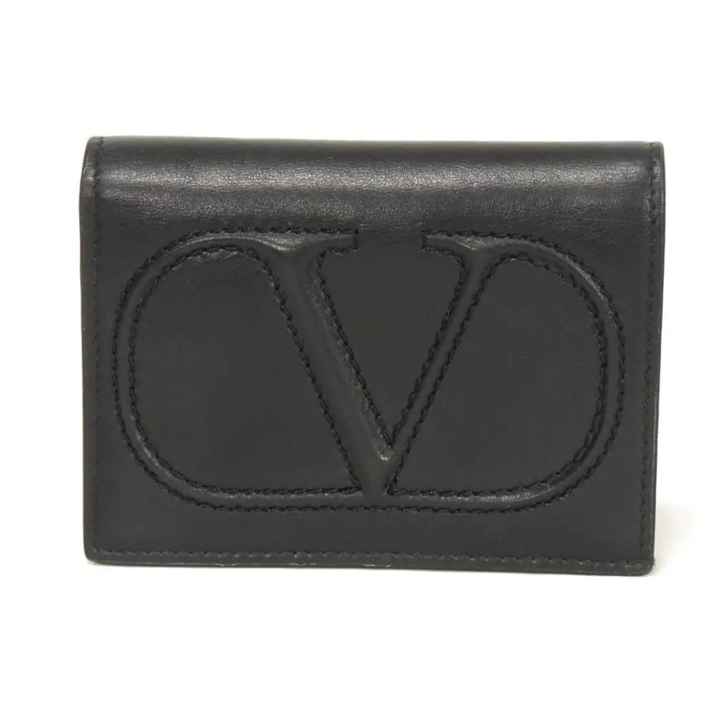 Pre-owned Valentino Calfskin Small Leather Goods Vlogo Walk Bifold Wallet