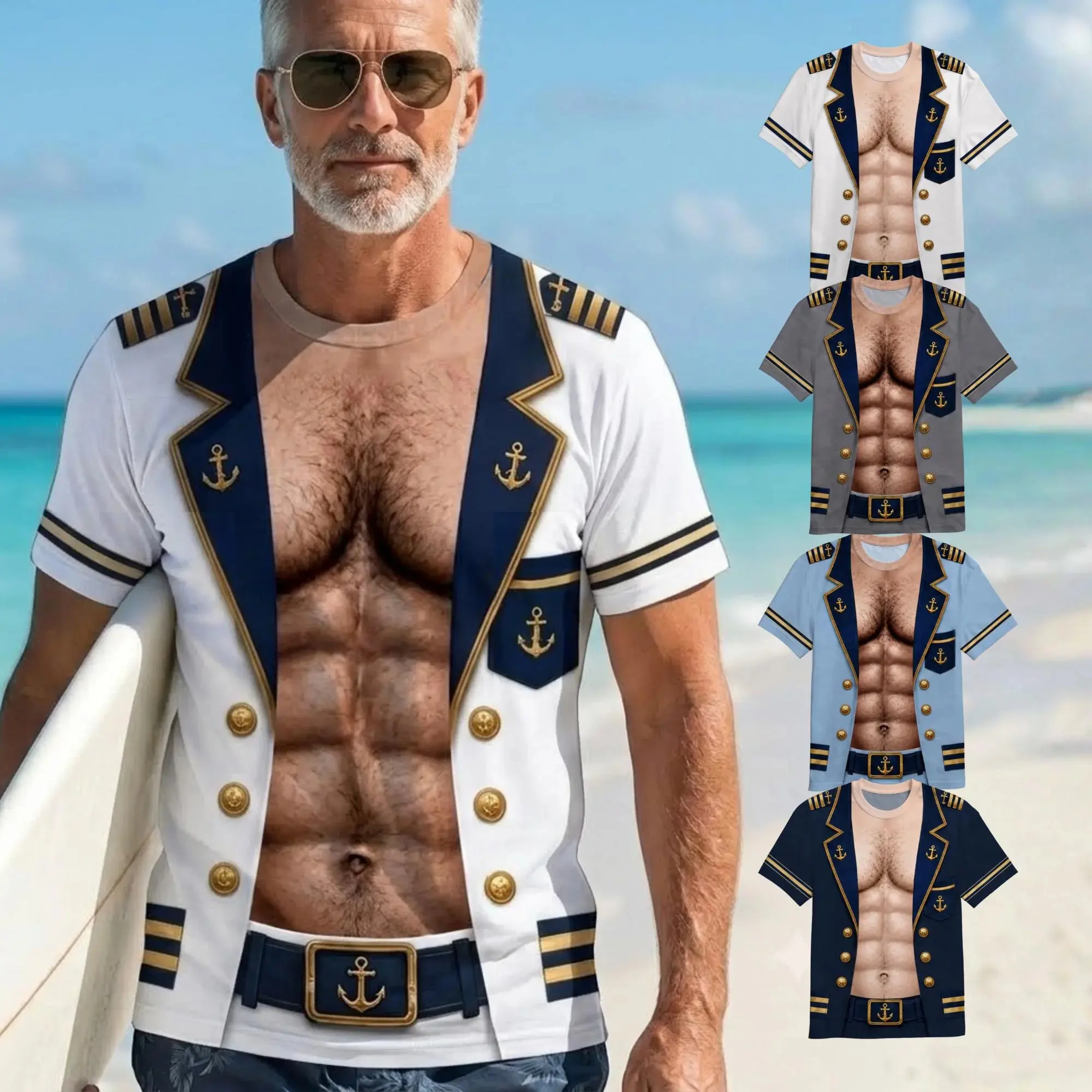Custom Hairy Hawaiian Shirt, Funny Captain Cruise T-shirt for Men, Vacation Family Matching Outfit