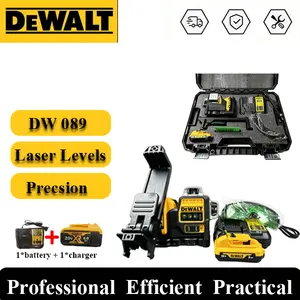 DEWALT DW089 12-Line Green Laser Level Self-Leveling Tool Kit with 1 Battery and 1 Charger - 360° Horizontal and Vertical Cross Projection for Construction, Framing and Tile Installation