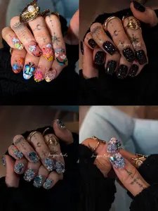 Imagine nails 3D flower nail art｜Forest flowers nail｜ Handmade Press on nails | Reusable | Salon Quality,Long Lasting,Unique Design | Give rings