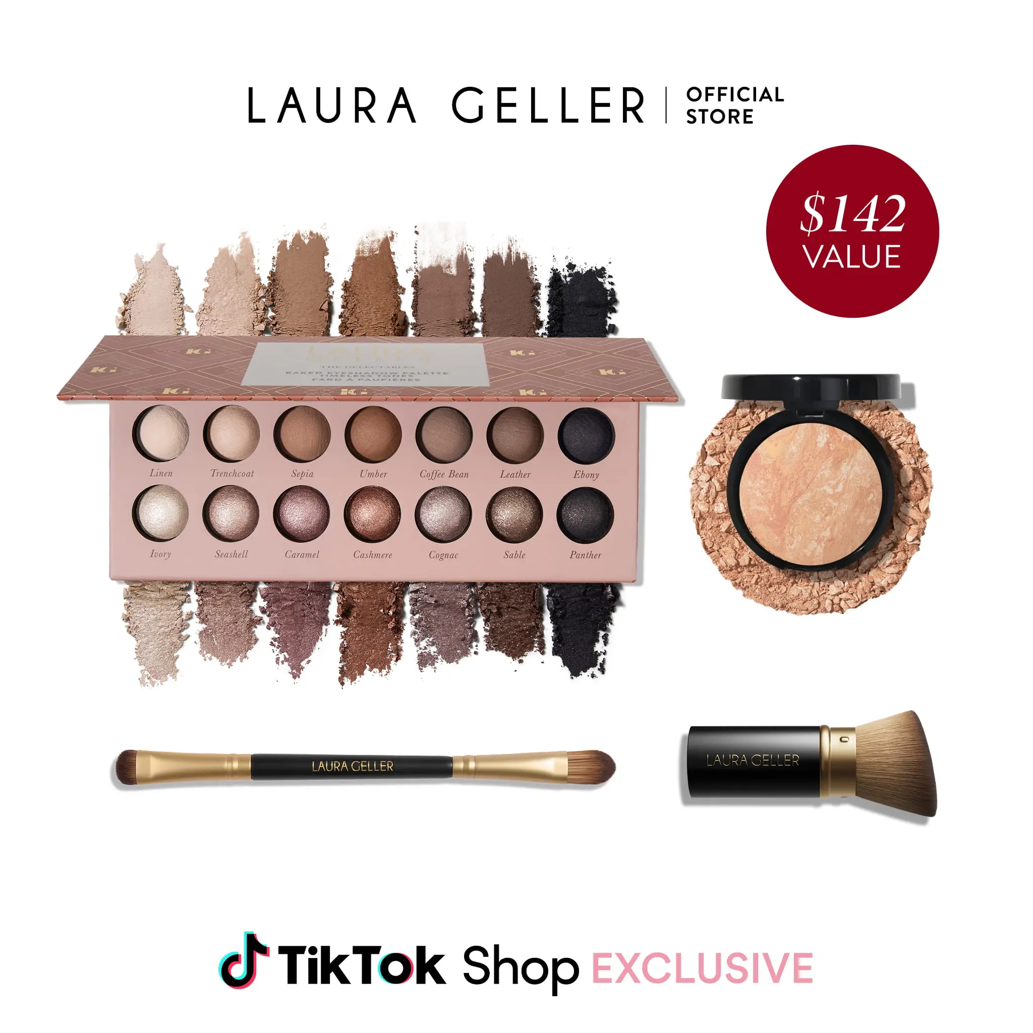 Laura Geller All Seasons of Beauty Kit - Timeless Tones 4PC Foundation Eyeshadow & Brushes Set for Mature Skin Matte & Shimmer Makeup