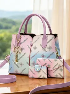 3-piece gradient printed women's handbags, large-capacity bag sets available in multiple colors, bags that can be worn in multiple ways including shoulder, crossbody, suitable for various occasions, Summer Handbag, Fashionable casual bag
