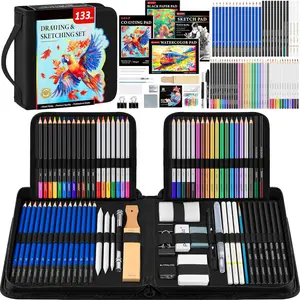 133 Pack Drawing Set Sketching Kit, Pro Art Supplies with Sketch Book, Coloring Book, Watercolor Pad, Black Paper Pad, Graphite Colored Charcoal Watercolor & Metallic Pencils, for Artists Adults