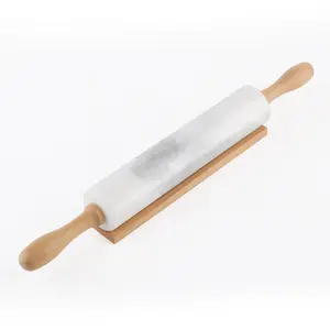 Koville Natural Marble Rolling Pin with Wooden Base, 9.75 inch-Namib Fantasy
