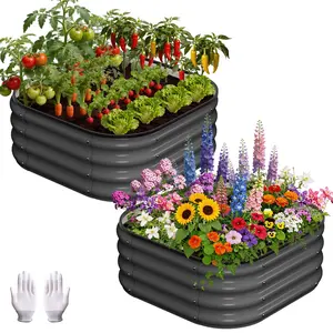 GARVEE Set of 2 Heavy Duty Galvanized Raised Garden Beds – Squircle & Rectangular Rust-Resistant Metal Planter Boxes, Includes Gloves & Rubber Edge Trim  – Perfect for Vegetables, Flowers & Herbs – Easy Assembly – Durable Outdoor Gardening for Patio