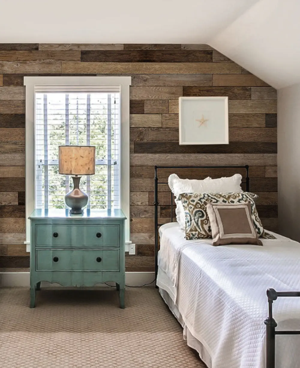 Reclaimed Wood Mural Decorative Peel and Stick Wallpaper - Self Adhesive, Peel and Stick Wallpaper Designs for Home Improvement