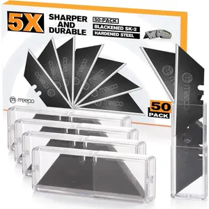 50-Pack Utility Knife Blades, Blackened SK-2 Razor Blades for Box Cutter Utility Knife, Never Rust Design, Extra Durable