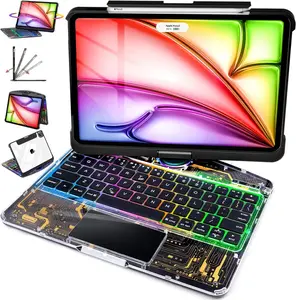 NAIDUN 360° Rotatable Keyboard Case for iPad 10.9-13inch Clear Hard PC Back 7 Color Backlight Comfortable Typing Tablet Cover with Scissor Mechanism Smart