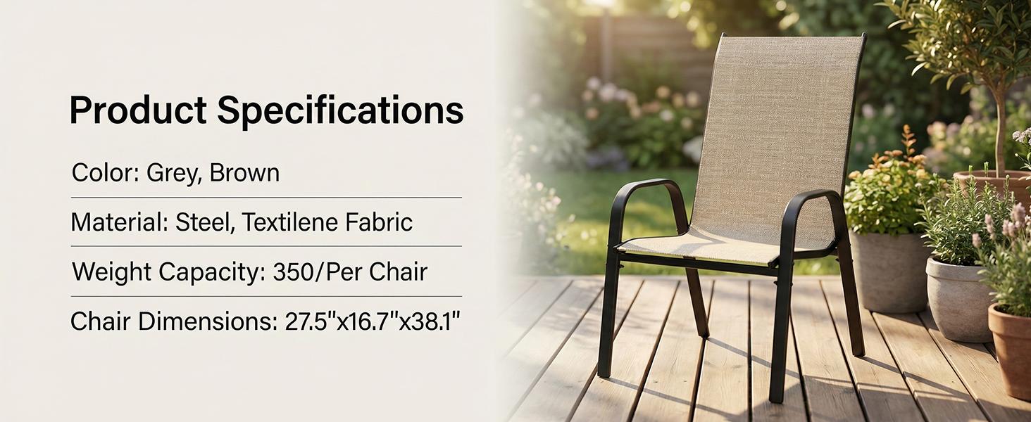 SOLVYA Set of 2/4/6 Stackable Patio Chairs, Bistro Chairs Set, All Weather Metal Outdoor Patio Chairs, Rocker Chairs for Backyard, Poolside, Garden, Balcony（Brown/Grey）