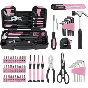 58 Piece General Household Hand Tool Kit with Plastic Toolbox Storage Case, All Purpose Tool Set for Women, Girls and Ladies, Pink
