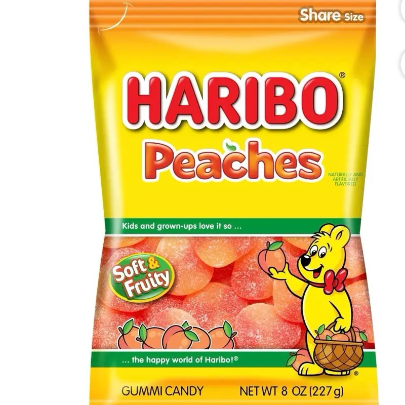 2 Pack HARIBO Peaches Gummies Fruity Peach Flavor Gummy Candy, 8 oz, Share Size Bag
