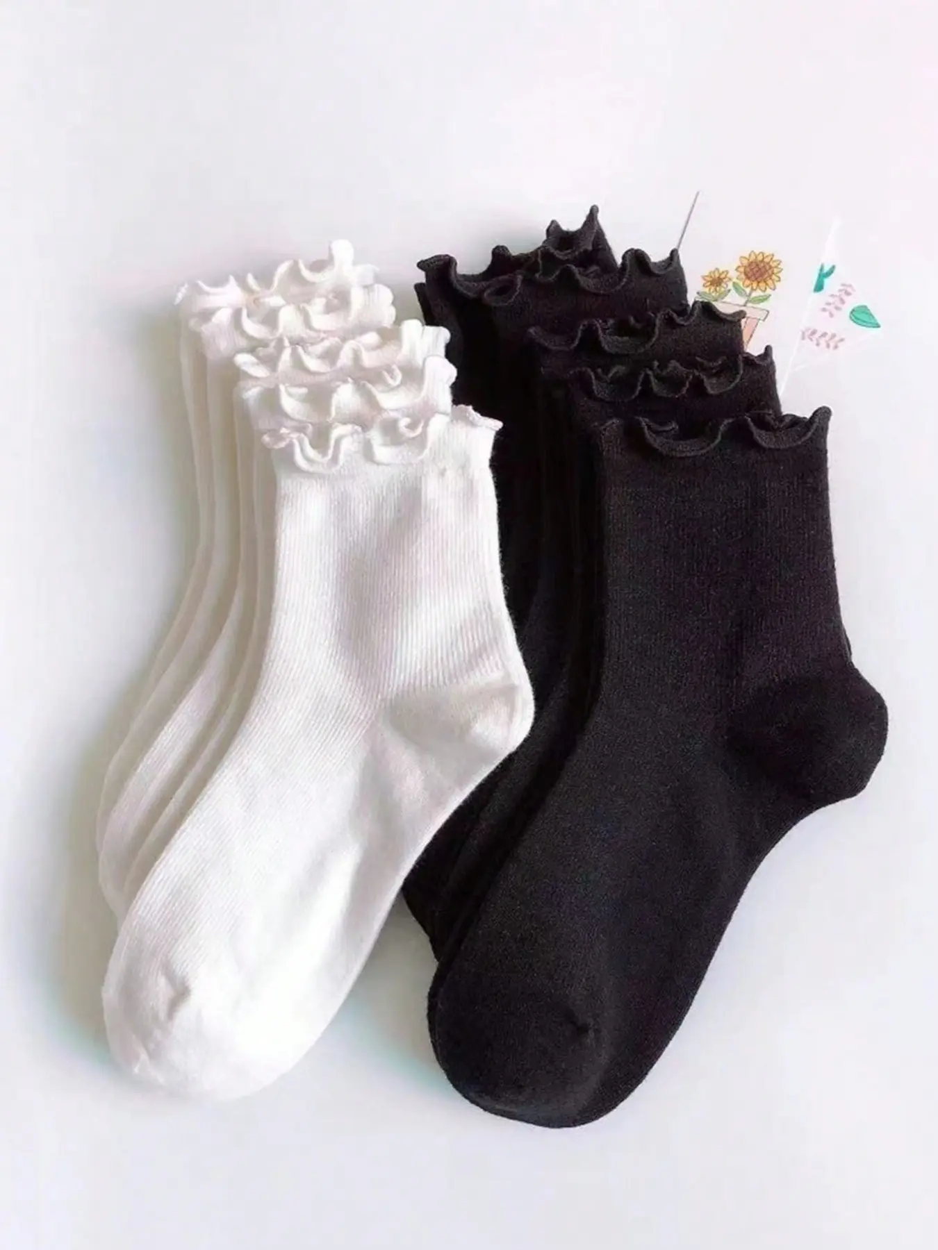 10 Pairs Women's White Frill-Trimmed Mid-Calf Crew Slim Socks, Comfortable Breathable Moisture Wicking Anti-Bacterial Anti-Odor Casual Athletic White Socks