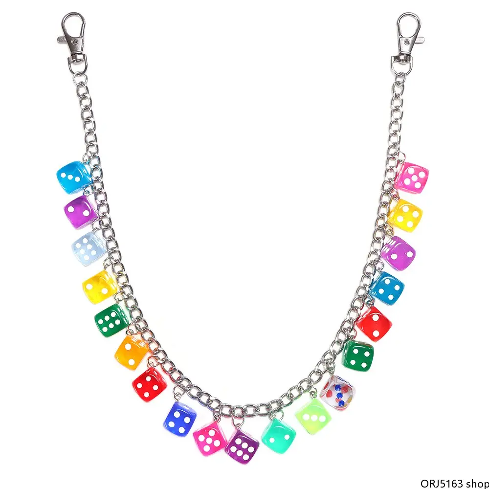 Denim Style Multi-Color Dice Pant Chain, Premium Minimalist Hip Hop Waist Chain Accessory Unisex For Men Women, Versatile Trendy Jean Belt Chain Streetwear Decor For Daily Casual Outfits Jackets Backpacks summerwins,stre,Gothic,stai,jesu,mom,gold,pendant,