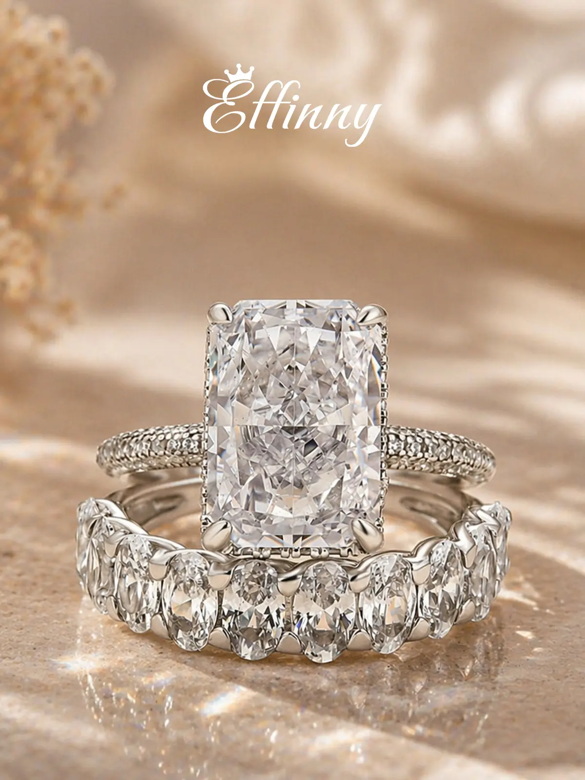 Effinny Tarnish-resistance 6.0ct Radiant Cut 14K Gold Plated Wedding Ring Set, 5A CZ Elegant Promise Women's Jewelry for Daily