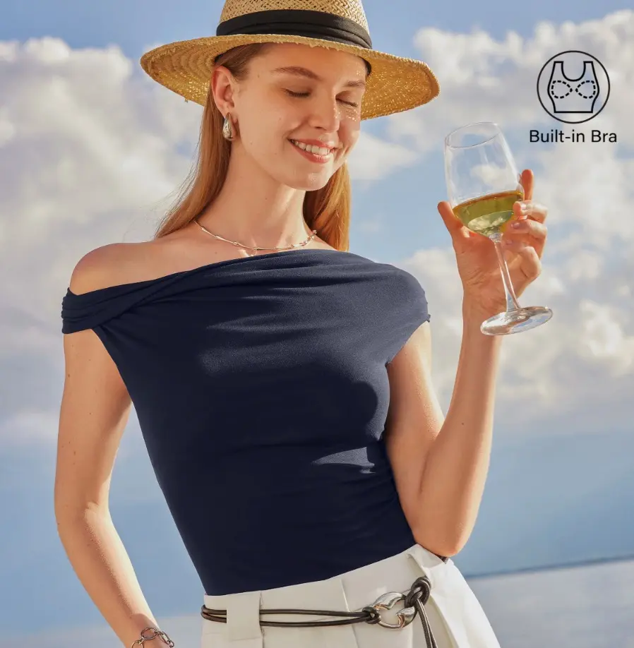 OGL Multi-wear Versatile Necklines Off Shoulder Brami Top SkinKiss Womenswear Basic Minimalist Shirts Women Summer Tshirt Short Built-in-Bra strapless top girly summer tops summerwins Casual Breathable Top Casual Fashionable Top cold shoulder tops