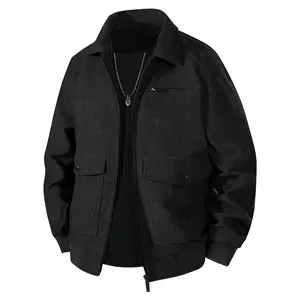 New Autumn Spring Men's WarmCoat Casual Turn-down Collar Long Sleeve Black Jacket for Outdoor Activities & Daily Life Keep Warm Menswear Tops Plain Beige jacket