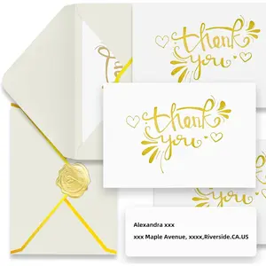 Foil Thank You Cards with Envelopes, 110 count Blank Thank You Cards Bulk Set, 25 White Thank You Notes, 25  Border Envelopes, Address Labels & Stickers for Wedding, Small Business, Customer Appreciation