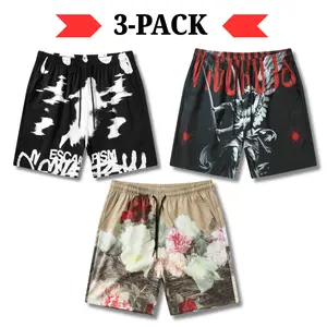 Men's 3-Pack Casual Summer Beach Shorts Loose Fit Drawstring Waist All Over Print Trendy Sportswear Natural Waist Pocket Tropical Menswear