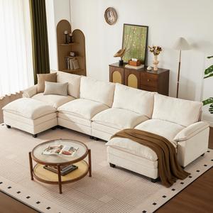 【4-6 Packages】110-143 Inch Modular Couch Sectionals with Ottoman, Big Comfy Cloud Couches, L/U Shaped 4-6 Seat Modular Sectional Sofa, Modern Cloud Sectional Couches for Living Room, Deep Seat Sofa