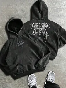 Unisex Street Style Spider Graphic Hoodie Pullover, Fall & Winter Fitted Long Sleeve Sweatshirt, Casual Y2K Streetwear Clothing Gift for Friends