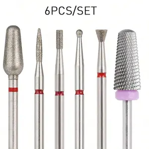6pcs Diamond Nail Drill Bit Set, Tungsten Steel Nail File Bits, Unscented, Home Nail Art, Nail Art Accessories, Pedicure Tool, for Manicure and Pedicure, with Dead Skin Removal and Pocket Cleaning