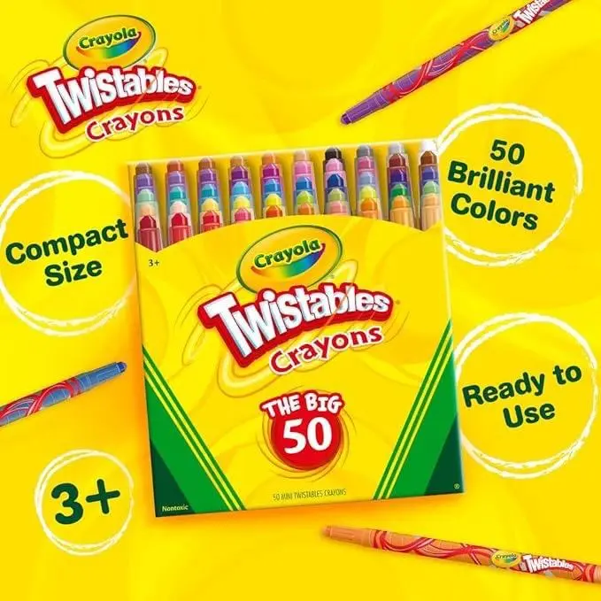 Crayola Twistables Crayons - 50 Brilliant Colors Non-Toxic Artistic Coloring Supplies, Effective Simple Drawing Tool Set, School Supplies for All Ages