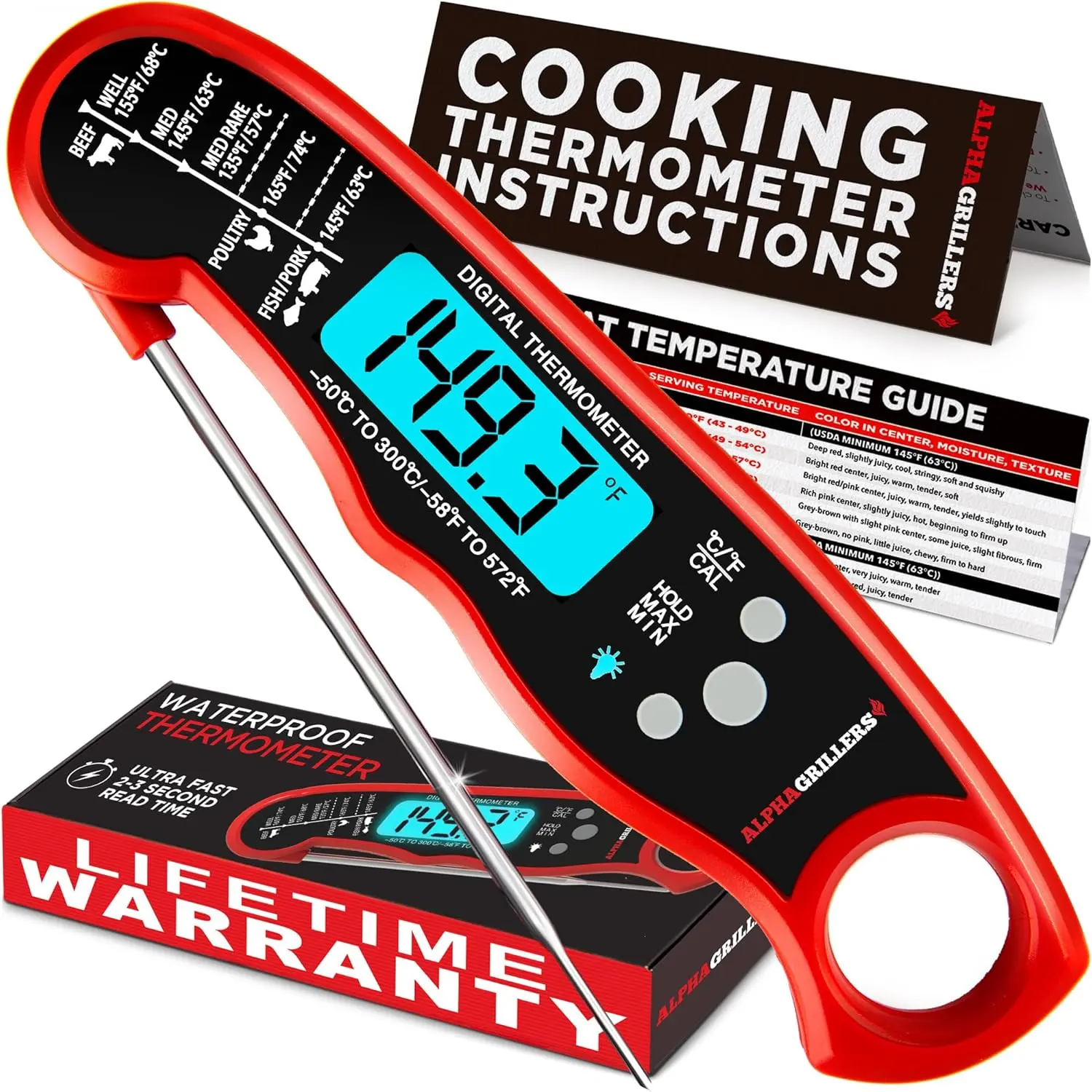 Digital Meat Thermometer Instant Read, Food Thermometer for Cooking, Grilling & BBQ, Kitchen Cooking Thermometer