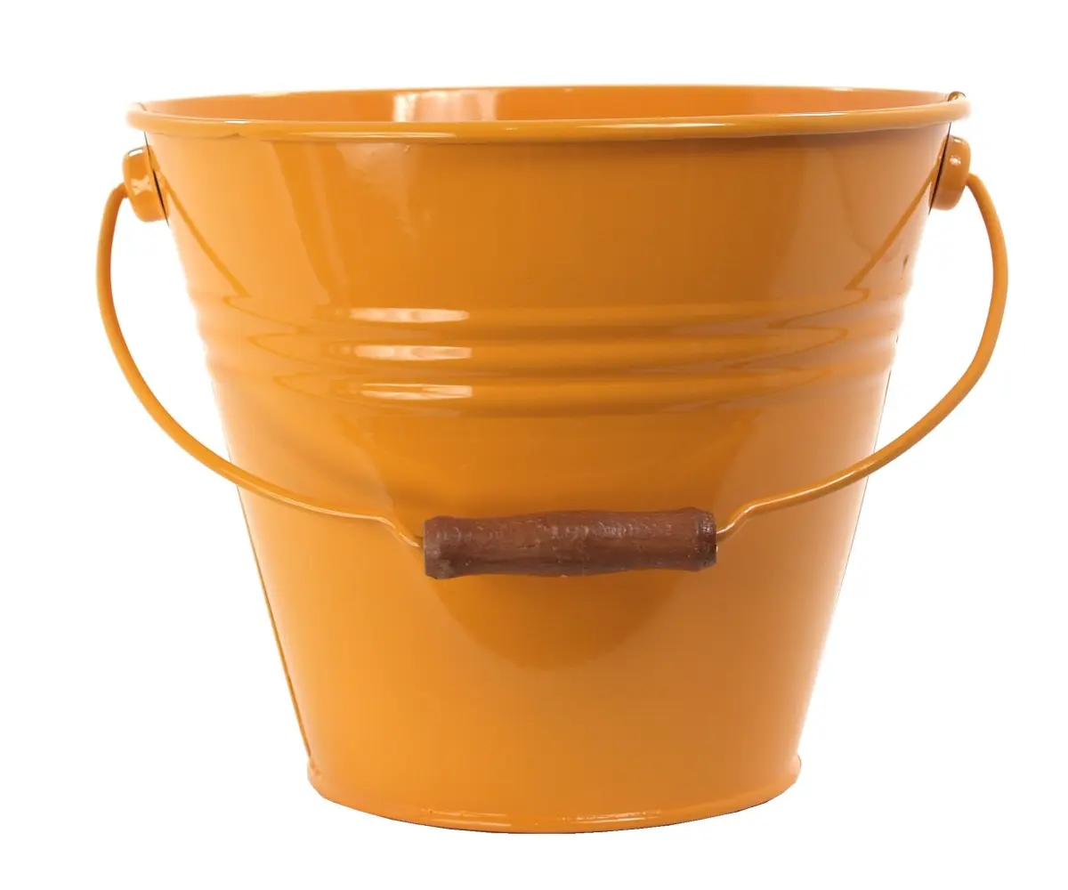 Enamel Painted Galvanized Steel Bucket, 11.5x10" Round Home Care Container for Flowers/Herbs