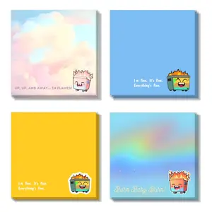 Cartoon Dumpster Fire Pattern Sticky Note, 4 Counts/set 50 Sheets Creative Office Note Pad, Adhesive Sticky Note for School Office Home Office Supplies