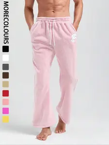 Men's Fleece Wide Leg Pants, Soft Fabric, Fall & Winter Warm Comfort, Casual Home Wear, Loungewear, Multiple Colors Available