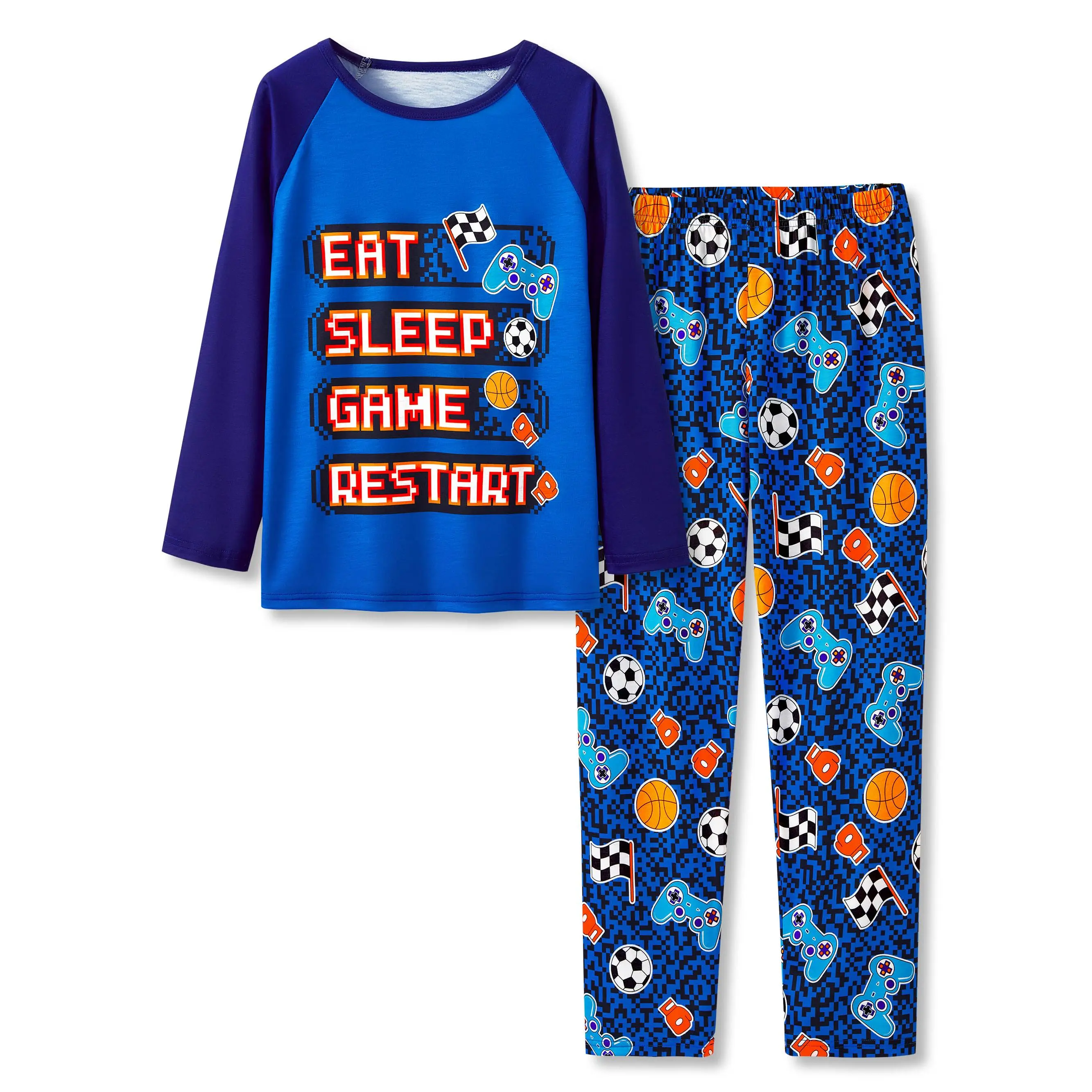 Pajamas for Boys Blue Gamer Long Sleeve & Pants 2-Piece PJ Set Kid Sleepwear Size 6 - 18