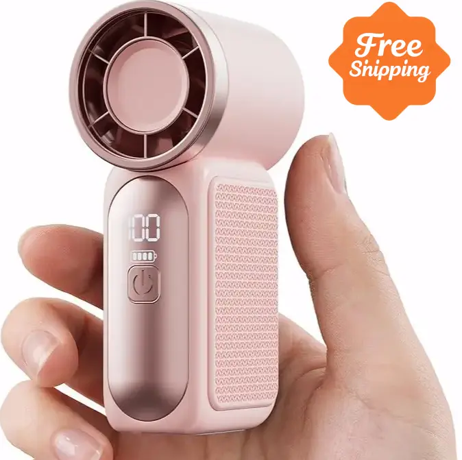 New ultra-compact handheld high-speed fan featuring a digital display; USB-rechargeable and powered by a lithium battery—ideal for travel, outdoor activities, or carrying in a handbag; a great gift option.