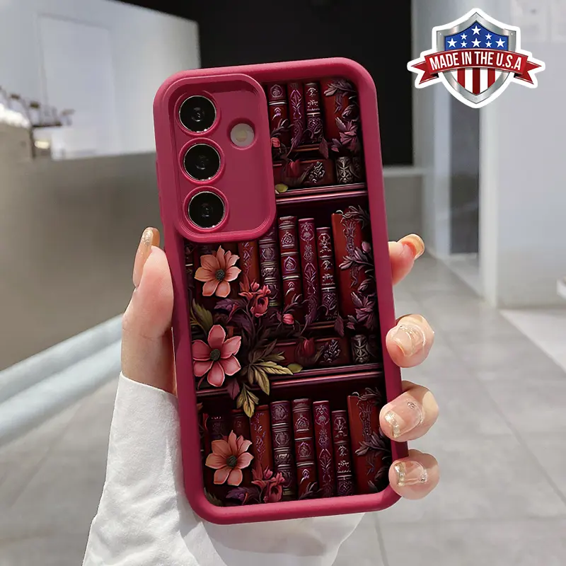 Phone case for Samsung S24 ultra plus S25 S23 S22 Ultra Plus Red Bookshelf Advanced fashion gift Full Body Protection Shockproof Soft Silicone Cover