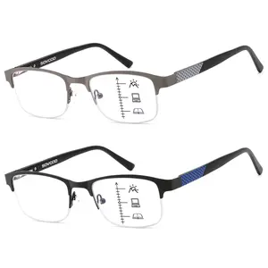 2 Pack Mens Progressive Multifocus Reading Glasses Blue Light Blocking Computer Readers Half Frame Multifocal Eyeglasses