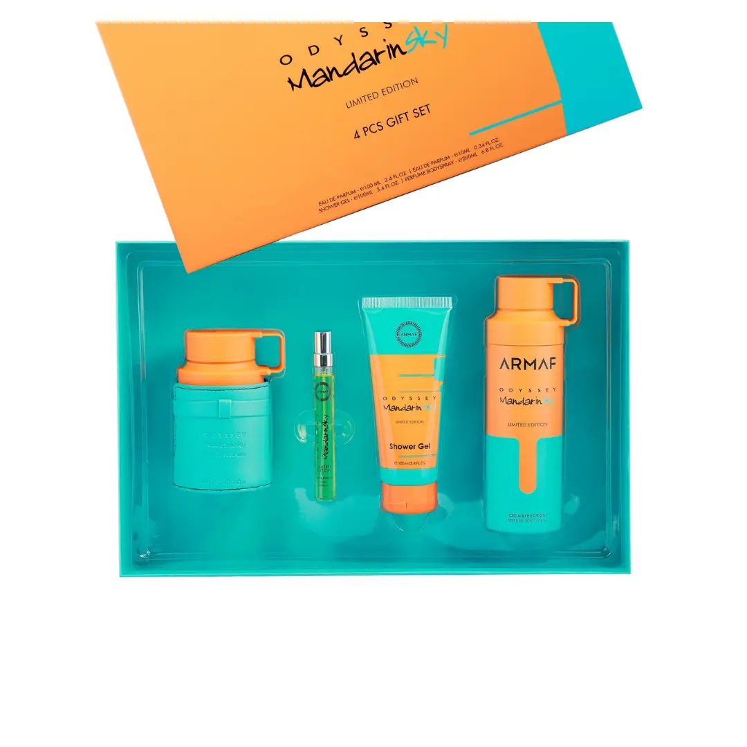 Armaf Set Lux Odyssey Mandarin Sky Limited Edition 3.4 Oz Edp + Travel 10ml + Shower Gel 3.4 Oz + Body Spray 6.8 Oz Men