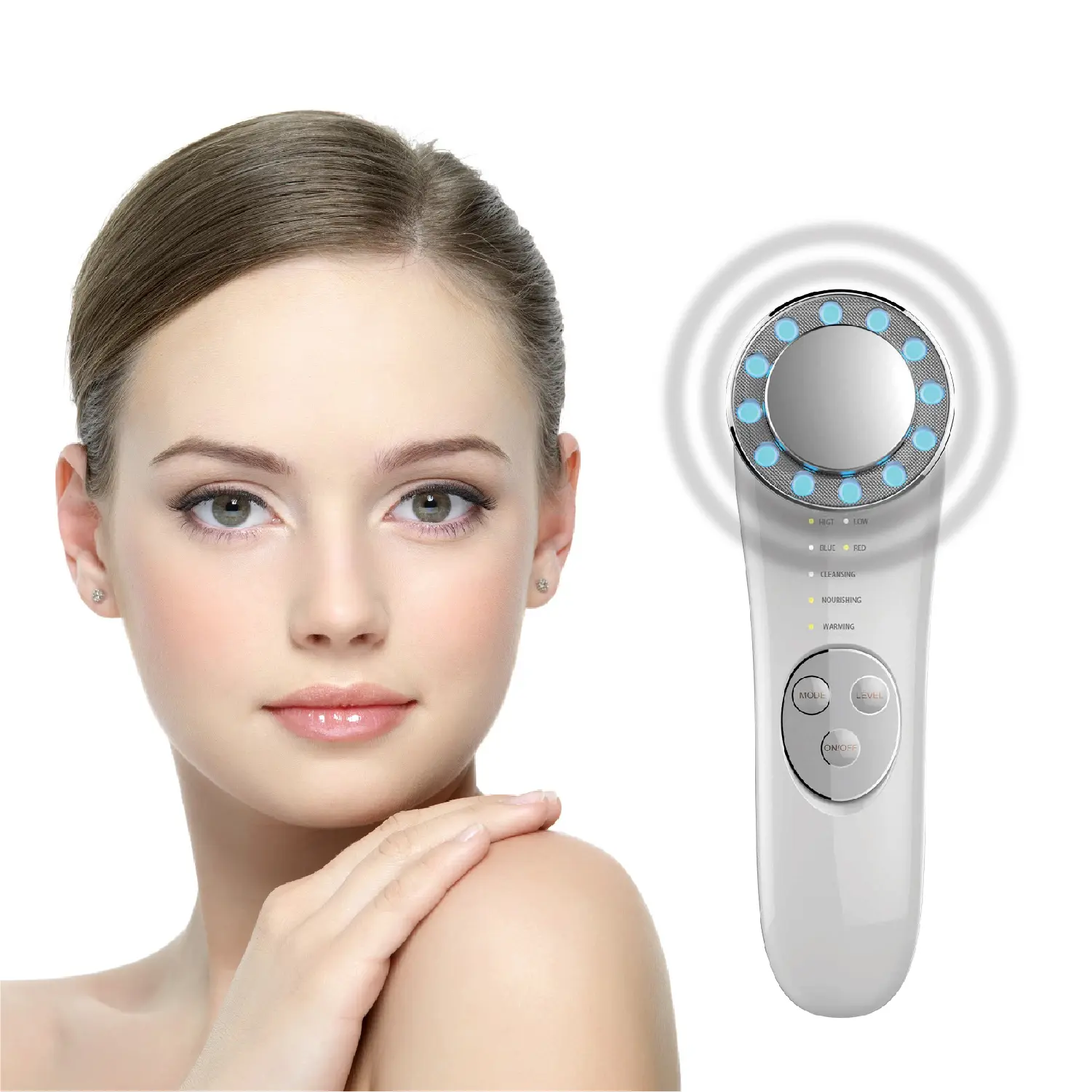 Facial Massager Machine with Red & Blue LED Light - High Frequency Vibration Skincare Tool - Portable Handheld Relaxing Face Device for Daily Skincare Routine