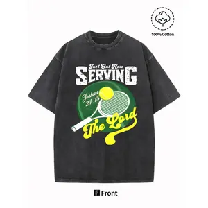 230 Water Washed, Fun Retro Tennis Print Washed T-Shirt, Suitable for Outdoor Adventure Travel on The Streets, Preferred As a Gift for Family, Friends, And Colleagues