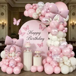 105pcs Bow Theme Balloon Arch Set, 21 Inch Aluminum Foil Balloons, Pearl Latex Balloons, Wedding Birthday Party Decor, Balloon Arch Decoration