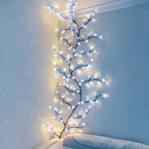 6FT 96LED Blue Cherry Blossom Vine Lights with Remote Control, Dimmable Lighted Willow Branch Garland, 8 Modes Artificial Flower Twigs Fairy String Lights for Bedroom Wall Aesthetic Room Decor