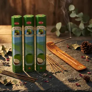 Hem Coconut Incense Gift Set – 60 Sticks & Wooden Holder
