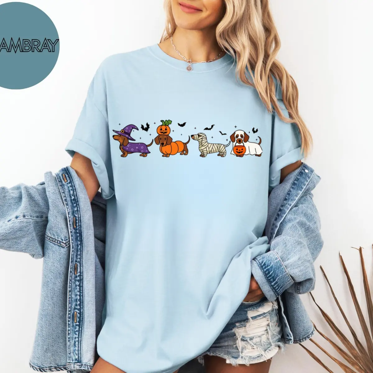 Comfort Colors Halloween Dachshund T-Shirt, Cute Wiener Dog Halloween T-Shirt, Spooky Doxie Graphic Tee, Dog Lover Fall Shirt, Pumpkin Ghost Costume Unisex Gift