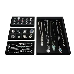 Black Velvet Jewelry Tray. 3 in 1 Combination for Ring, Necklace and More