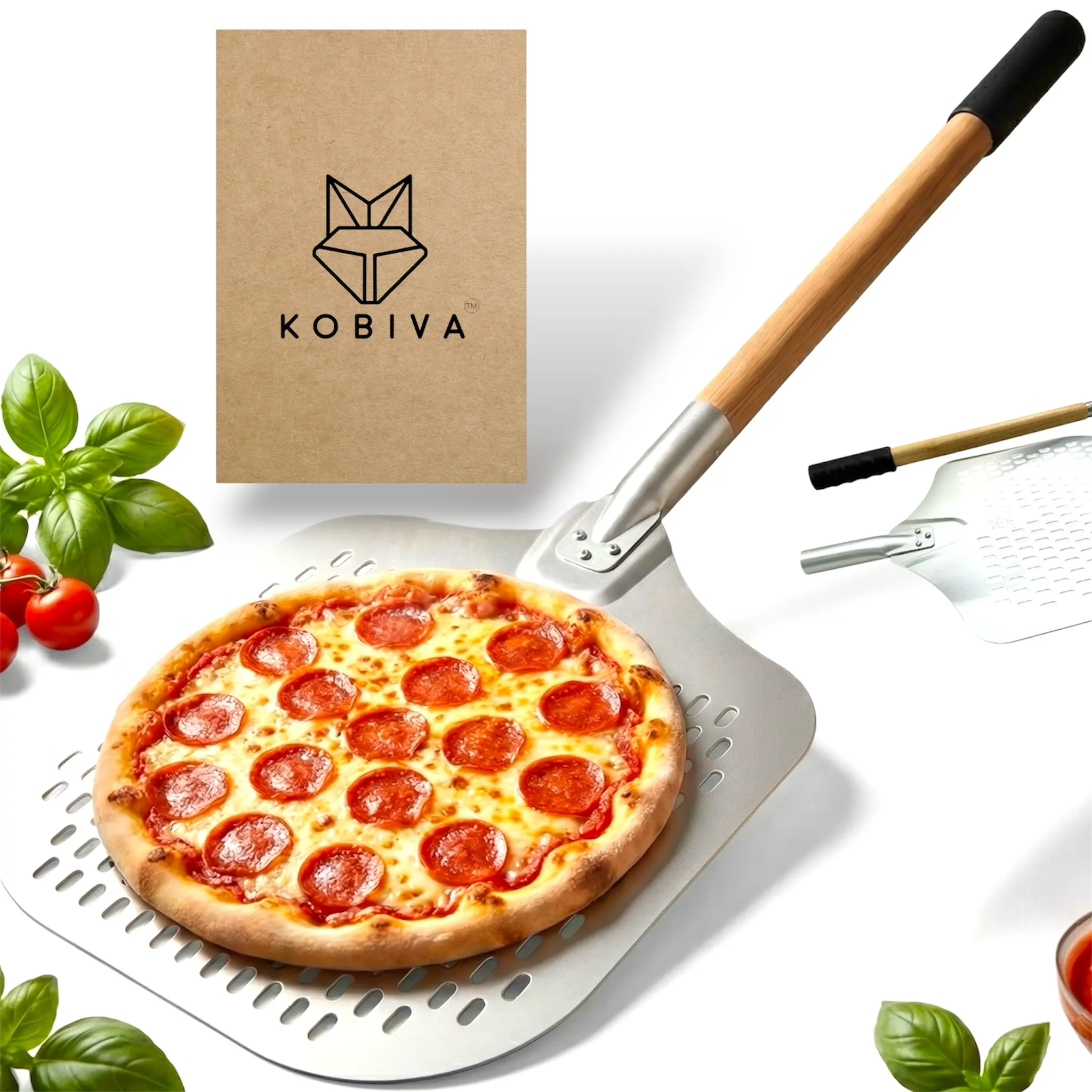 Professional Aluminum Pizza Peel with Ergonomic Rubber Grip Handle, Detachable Beechwood, Non-Stick Large 14"x12" 35" Paddle for Home & Wood-Fired Ovens