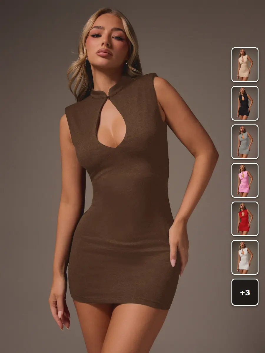 Sleeveless Bodycon Mini Dress High Neck Keyhole Cutout Y2K Going Out Party